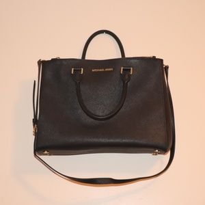 Black Large Kellen saffiano leather satchel